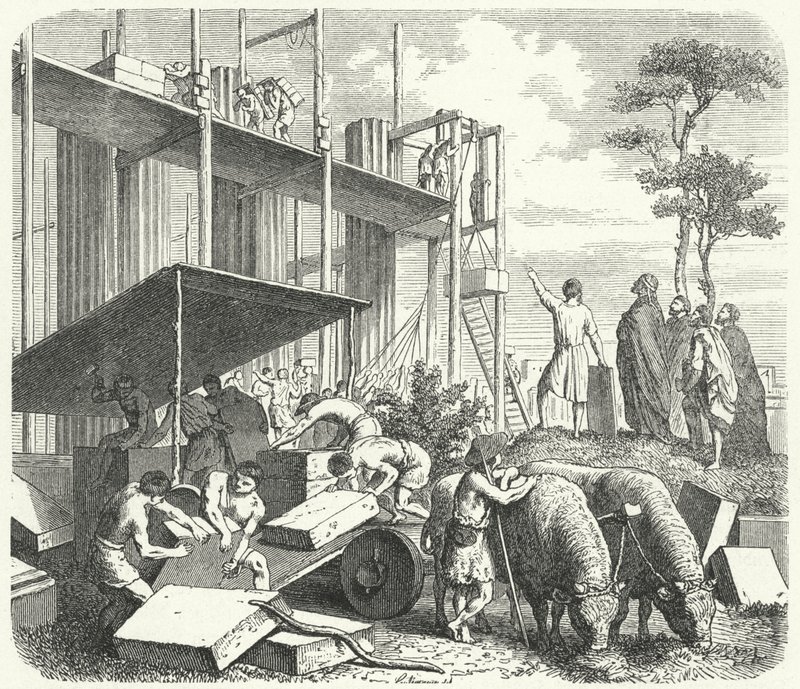Bau eines Tempels auf dem Aventin-Hügel, Rom von Heinrich Leutemann