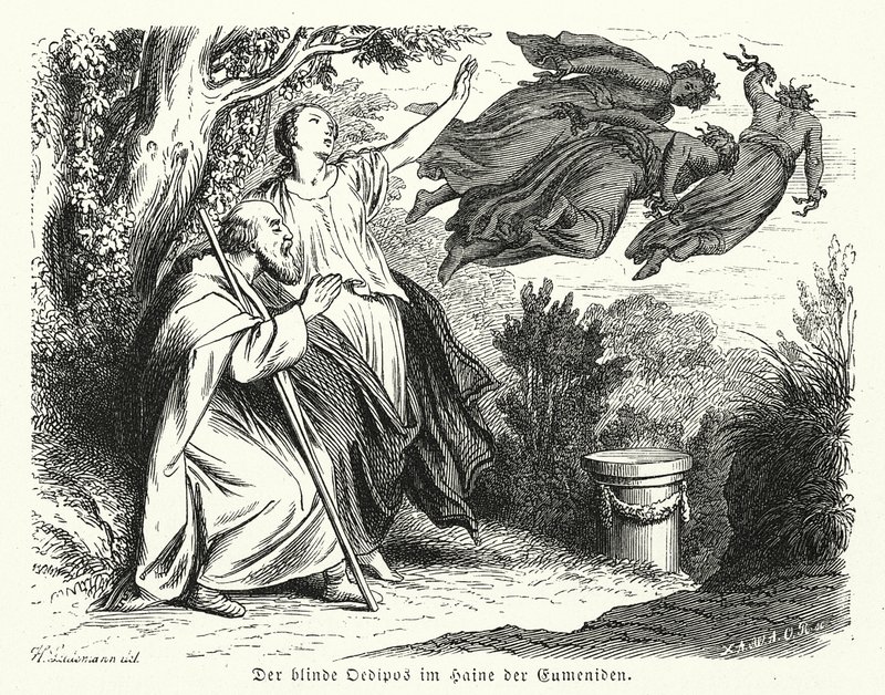 Ödipus und Antigone im Hain der Eumeniden (Gravur) von Heinrich Leutemann