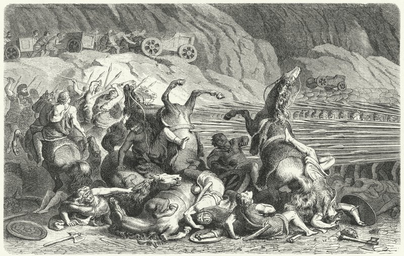 Römer in Phalanx-Formation gegen thrakische Kavallerie von Heinrich Leutemann