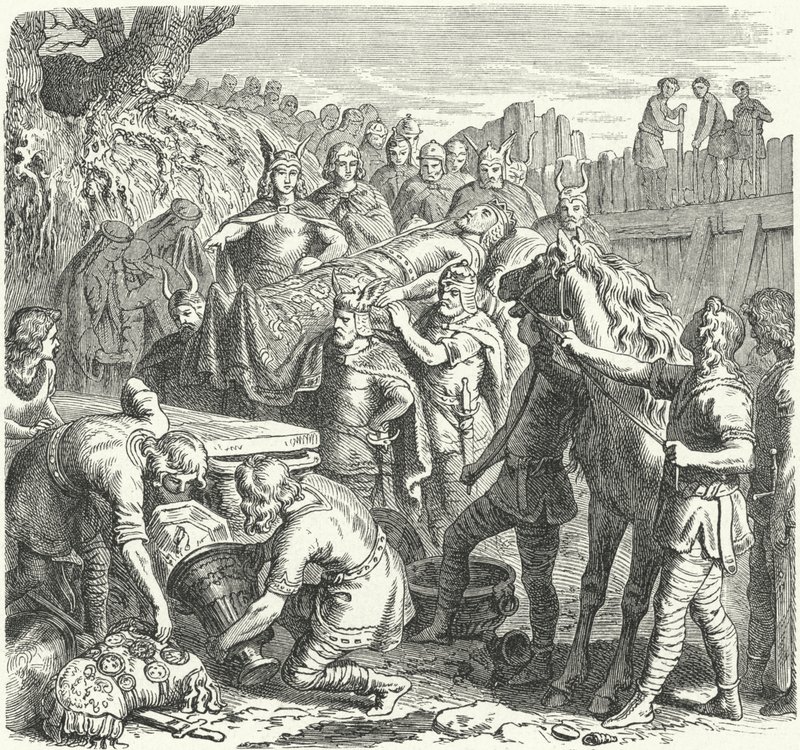 Das Begräbnis von Alarich I., König der Westgoten, im Flussbett des Busento, 410 von Heinrich Leutemann