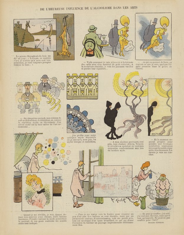 Der glückliche Einfluss des Alkoholismus auf die Künste. Illustration für Le Rire von Henri Avelot