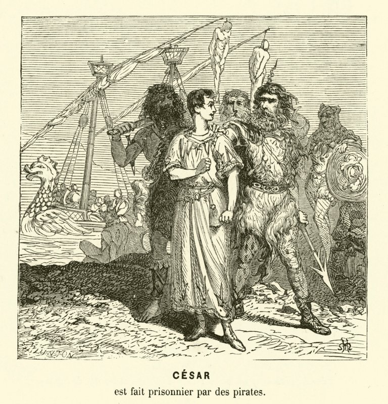 Julius Caesar wird von kilikischen Piraten gefangen genommen, während er die Ägäis überquert, ca. 75 v. Chr. von Henri de (after) Montaut