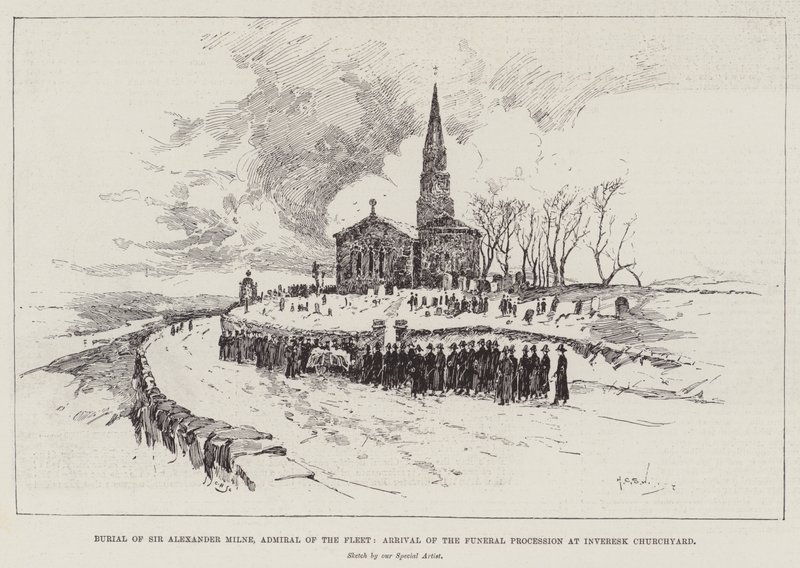 Beerdigung von Sir Alexander Milne, Admiral der Flotte, Ankunft des Trauerzuges auf dem Friedhof von Inveresk von Henry Charles Seppings Wright