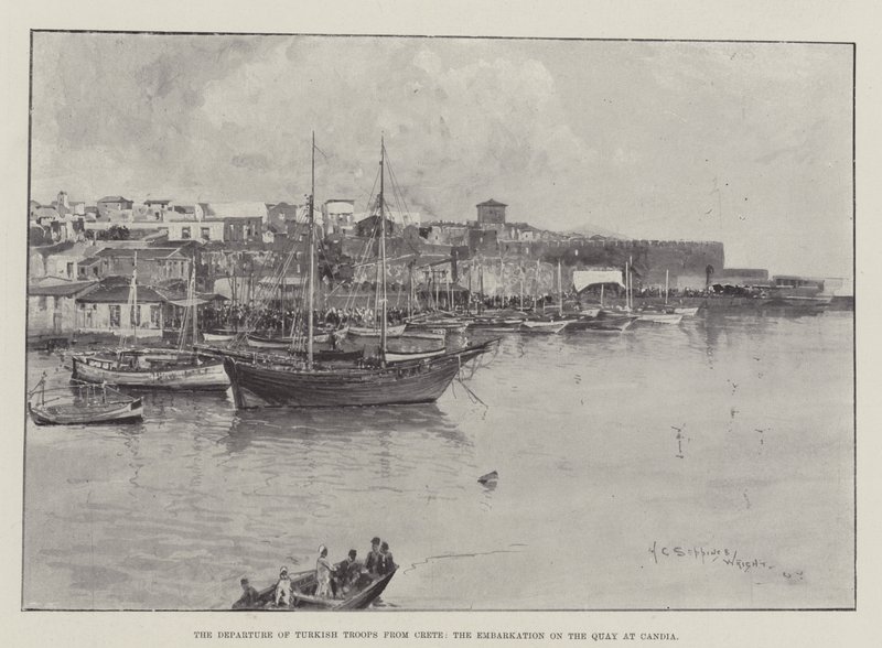 Der Abzug türkischer Truppen aus Kreta, das Einschiffen am Kai von Candia von Henry Charles Seppings Wright