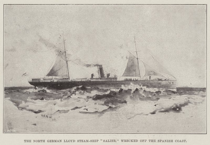 Der Norddeutsche Lloyd-Dampfer Salier, vor der spanischen Küste gestrandet von Henry Charles Seppings Wright
