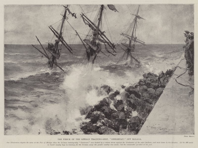 Das Wrack des deutschen Schulschiffs, Gneisenau, vor Malaga von Henry Charles Seppings Wright