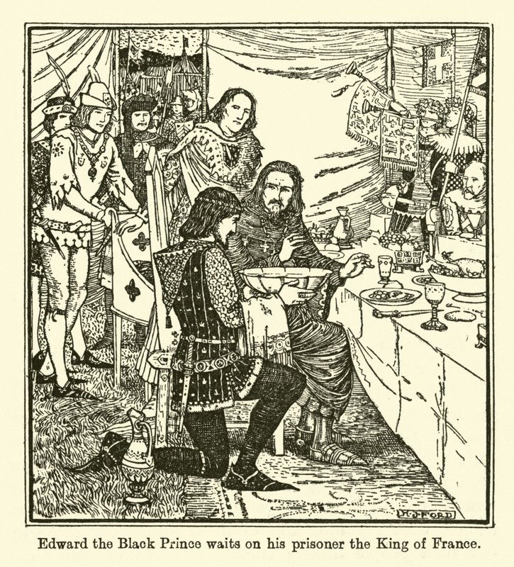 Edward der Schwarze Prinz bedient seinen Gefangenen, den König von Frankreich von Henry Justice Ford