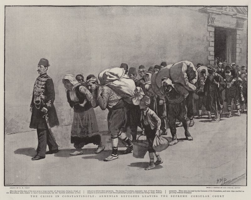 Die Krise in Konstantinopel, armenische Flüchtlinge verlassen das Oberste Konsulargericht von Henry Marriott Paget