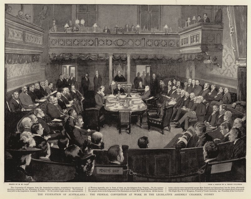 Die Föderation von Australasien, die Bundesversammlung bei der Arbeit im Legislativsaal, Sydney von Henry Marriott Paget