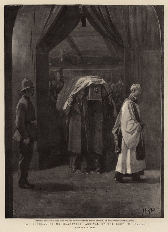 Die Beerdigung von Mr. Gladstone, die Ankunft des Leichnams in London von Henry Marriott Paget