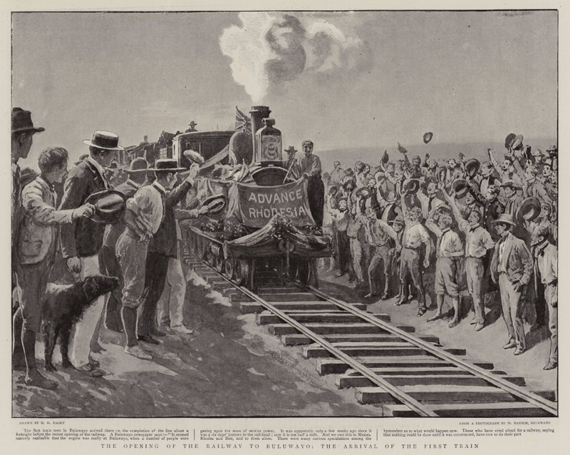 Die Eröffnung der Eisenbahn nach Buluwayo, die Ankunft des ersten Zuges von Henry Marriott Paget