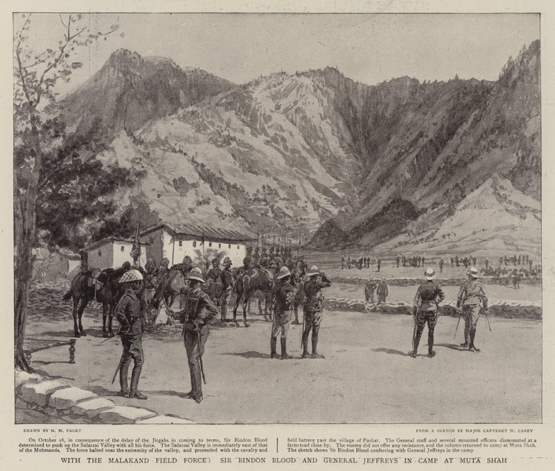 Mit der Malakand-Feldtruppe, Sir Bindon Blood und General Jeffreys im Lager bei Muta Shah von Henry Marriott Paget