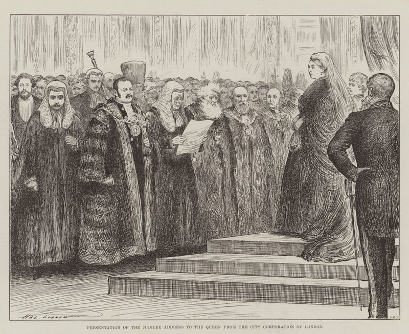 Überreichung der Jubiläumsadresse an die Königin von der Stadtverwaltung von London von Henry Stephen Ludlow