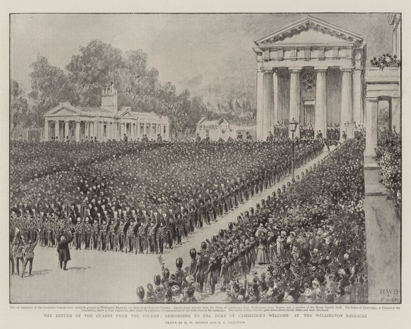 Die Rückkehr der Wachen aus dem Sudan, Antwort auf den Empfang des Herzogs von Cambridge in den Wellington Barracks von Henry William Brewer