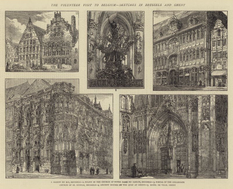 Der Freiwilligenbesuch in Belgien, Skizzen in Brüssel und Gent von Henry William Brewer
