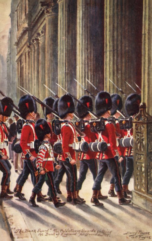 Coldstream Guards betreten die Bank of England für den Wachdienst von Henry A. Payne