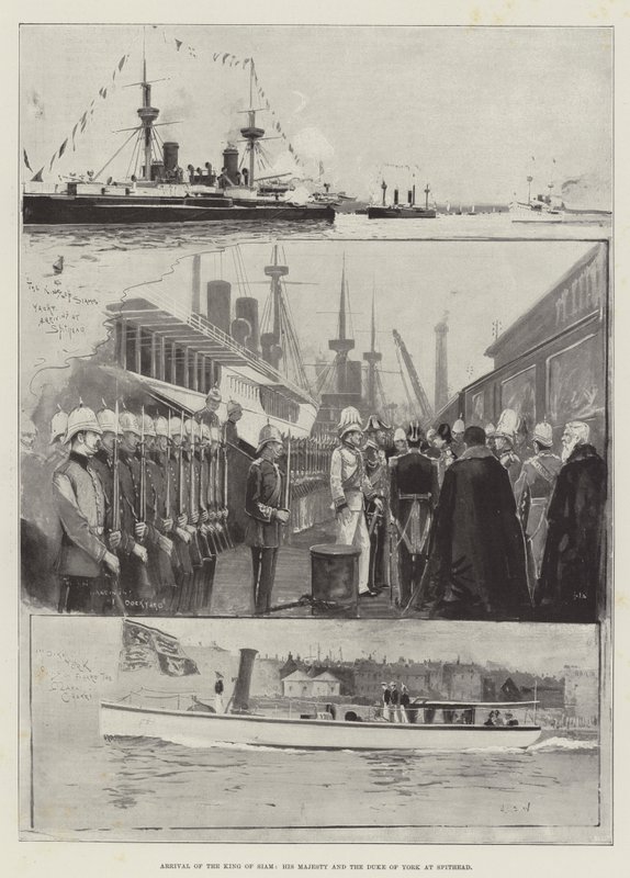Ankunft des Königs von Siam, Seiner Majestät und des Herzogs von York in Spithead von Henry Charles Seppings Wright