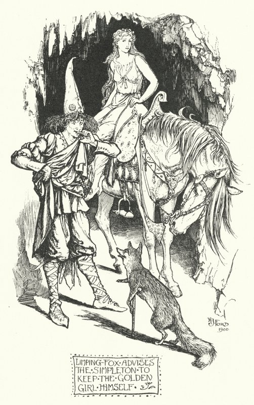 Hinkefuchs rät dem Einfaltspinsel, das goldene Mädchen selbst zu behalten (Gravur) von Henry Justice Ford