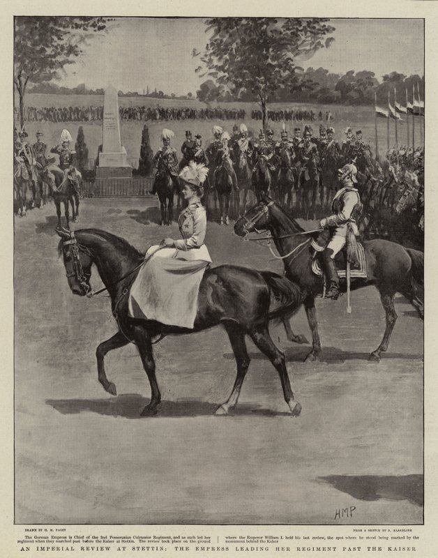 Eine kaiserliche Überprüfung in Stettin, die Kaiserin führt ihr Regiment am Kaiser vorbei von Henry Marriott Paget