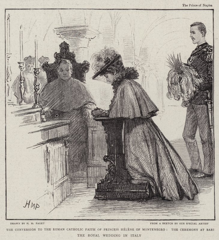 Die Konversion zur römisch-katholischen Kirche von Prinzessin Helene von Montenegro, die Zeremonie in Bari, die königliche Hochzeit in Italien von Henry Marriott Paget