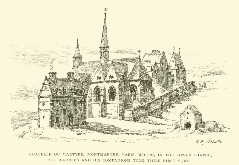 Chapelle du Martyre, Montmartre, Paris, wo im Untergeschoss St. Ignatius und seine Gefährten ihre ersten Gelübde ablegten (Gravur) von Henry William Brewer