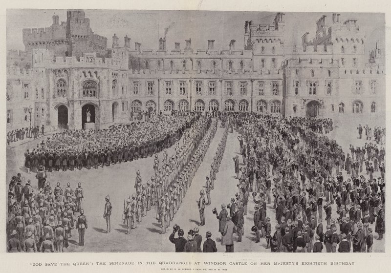 Gott schütze die Königin, die Serenade im Innenhof von Windsor Castle an ihrem achtzigsten Geburtstag von Henry William Brewer
