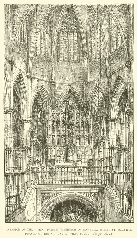 Innenraum der "Seo", Hauptkirche von Manresa, wo der Heilige Ignatius bei seiner Ankunft in dieser Stadt betete (Gravur) von Henry William Brewer