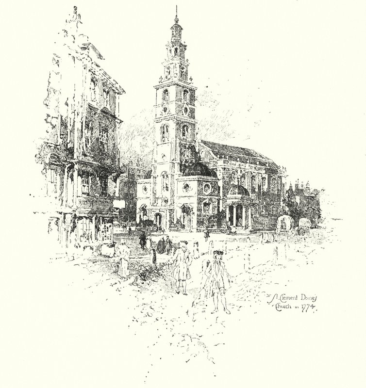 St Clement Danes Kirche, London, im Jahr 1774 von Herbert (after) Railton