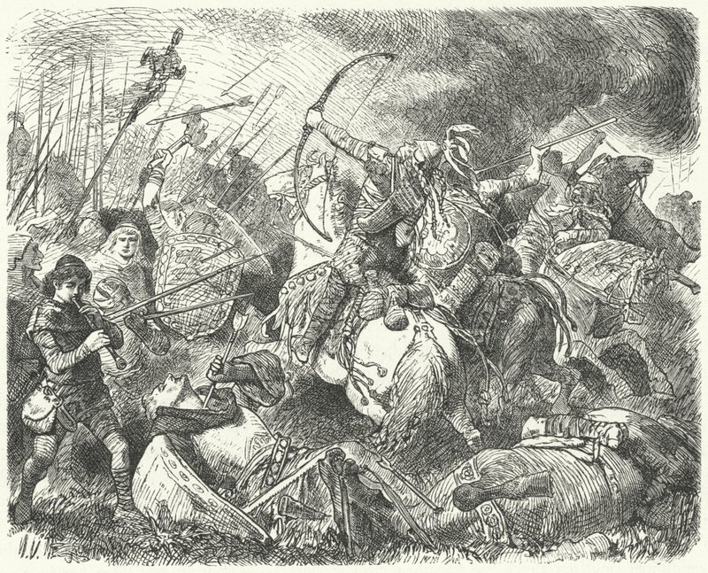 Eine Hunnenarmee wird auf dem Schlachtfeld zurückgeschlagen von Hermann Vogel