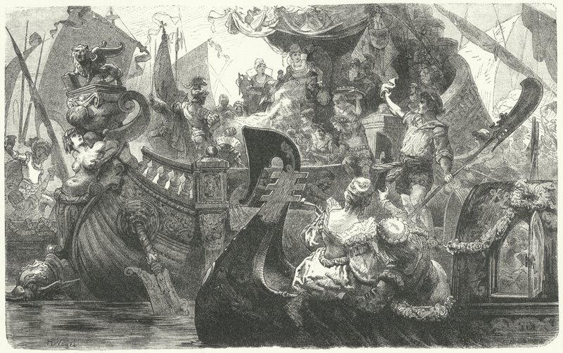 Catherine Cornaro segelt von Venedig ab, um Königin von Zypern zu werden, 1472 von Hermann Vogel