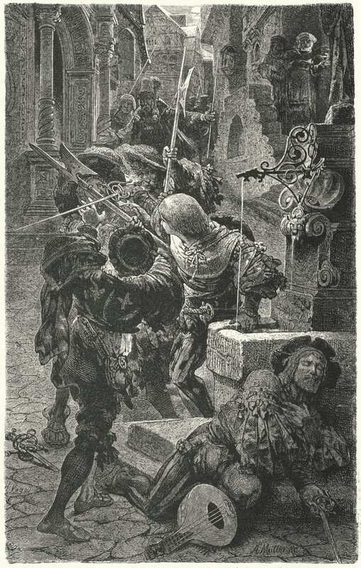 Zusammenstoß zwischen Studenten und Landsknechten in Erfurt, 1510 von Hermann Vogel