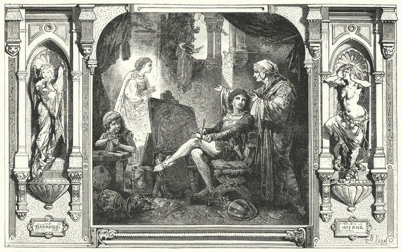 Dante Alighieri im Atelier von Giotto, 14. Jahrhundert von Hermann Vogel