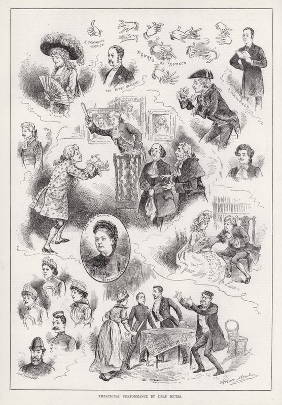 Theateraufführung von Taubstummen (Gravur) von Horace Morehen