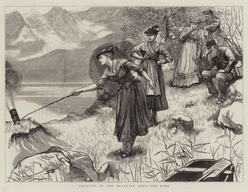 Touristen in den Bayerischen Alpen, das Echo von Hubert von Herkomer