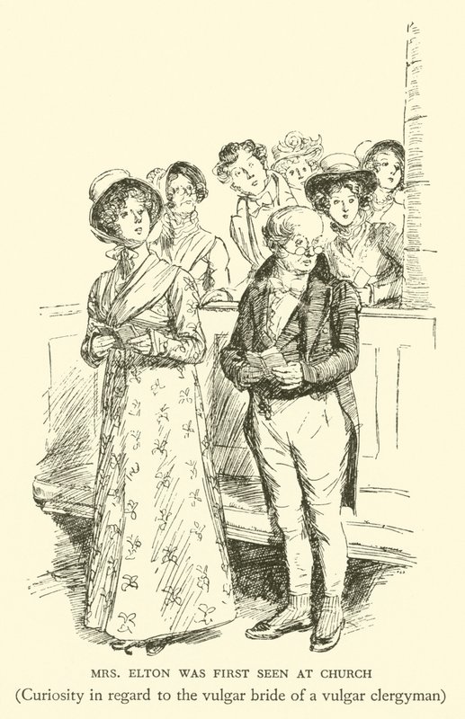 Mrs. Elton wurde zuerst in der Kirche gesehen, Neugierde in Bezug auf die vulgäre Braut eines vulgären Geistlichen von Hugh Thomson