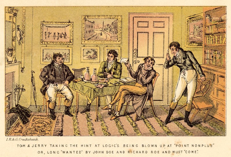 Tom und Jerry nehmen den Hinweis bei Logics Explosion bei Point Nonplus oder, lange gesucht von John? von Isaac, Robert and George Cruikshank