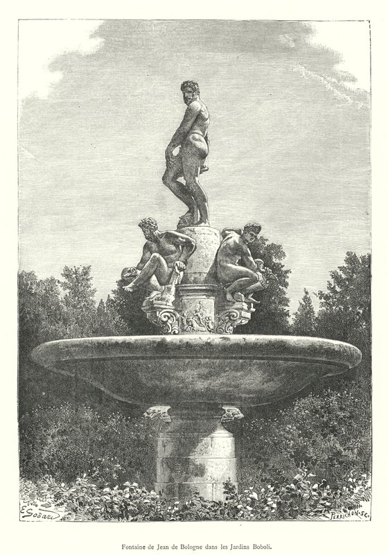 Brunnen von Jean de Bologne in den Boboli-Gärten (Gravur) von Italian School
