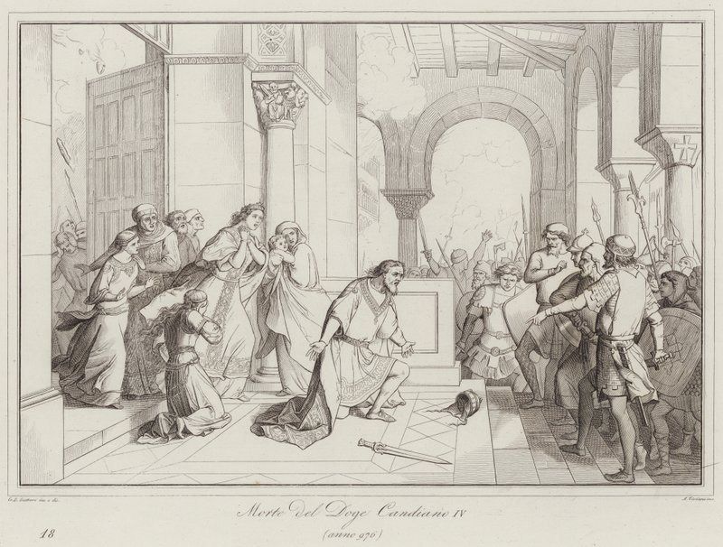 Tod des Dogen Candiano IV, 976 (Gravur) von Italian School