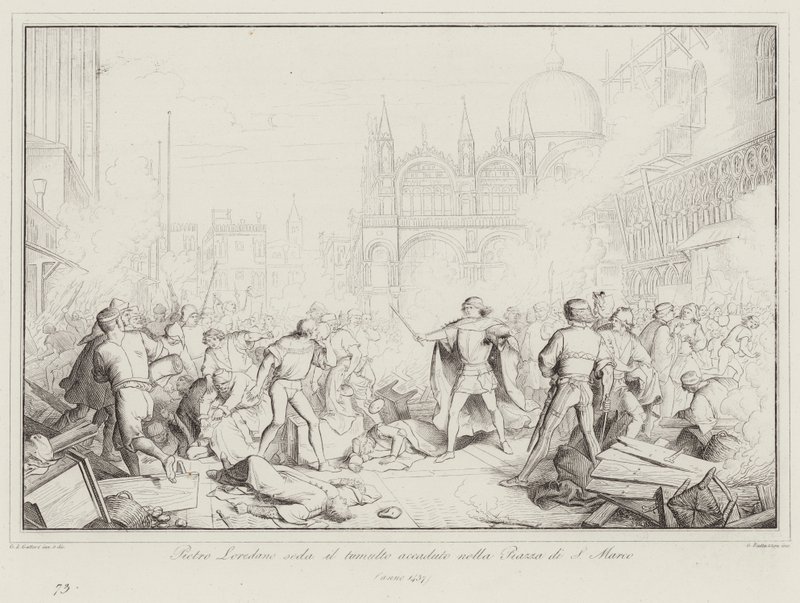 Pietro Loredano beruhigt den Tumult auf dem Markusplatz von Italian School