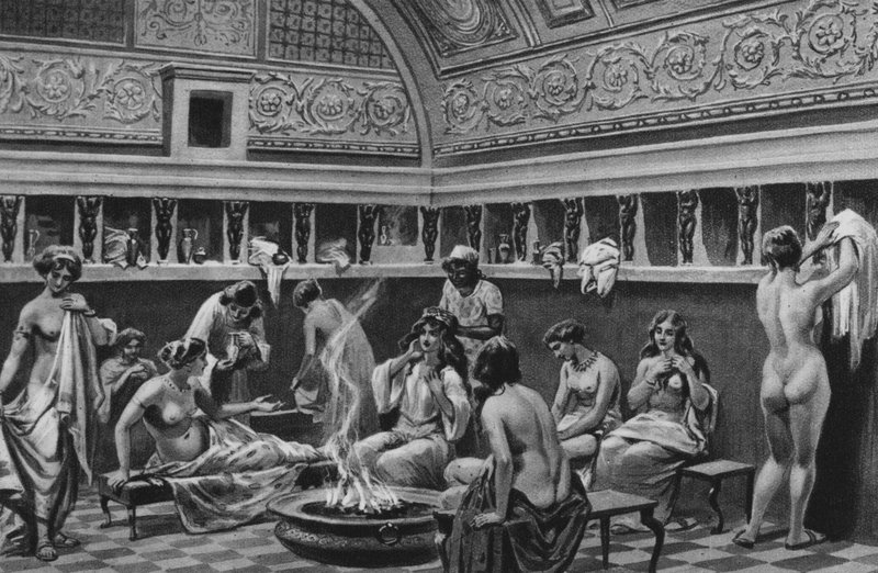 Pompeji: Innenansicht der Thermen des Forums (Lithographie) von Italian School