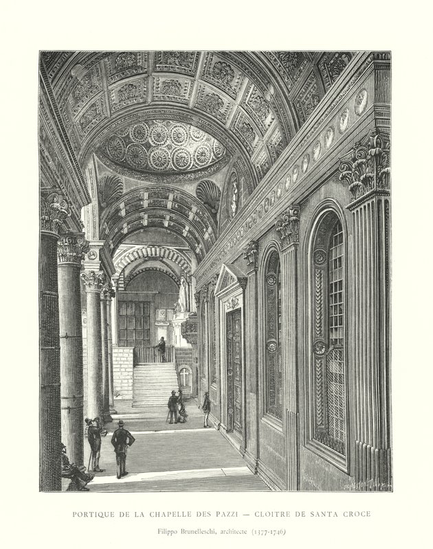 Portikus der Pazzi-Kapelle, Kreuzgang von Santa Croce, Filippo Brunelleschi, Architekt von Italian School