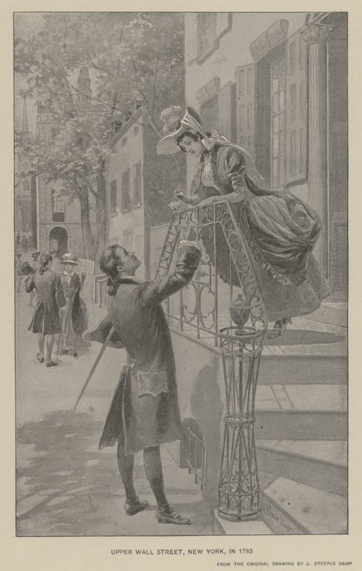 Upper Wall Street, New York, im Jahr 1783 von J. (after) Steeple Davis
