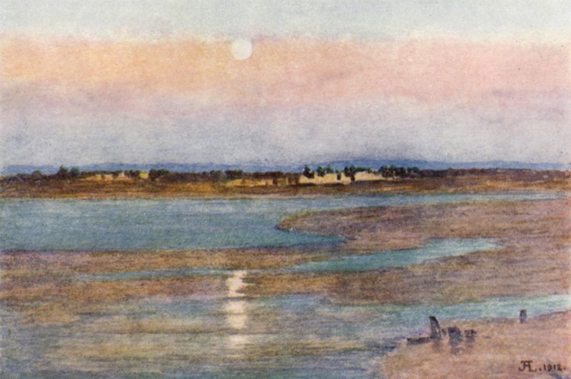 Mondaufgang bei Sonnenuntergang, von La Croix Blanche, Mont St Michel von J. Hardwicke Lewis