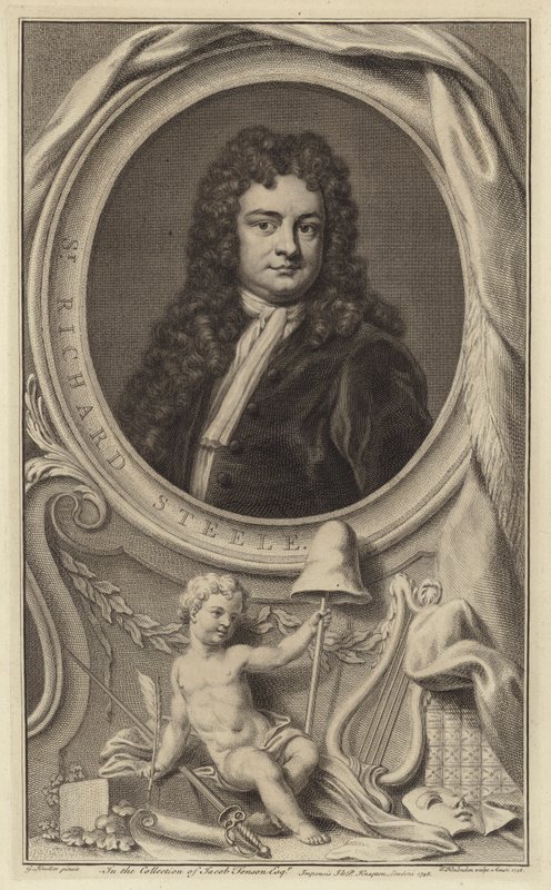 Sir Richard Steele, irischer Schriftsteller, Dramatiker und Politiker und Mitbegründer des Tatler-Magazins (Stich) von Jacobus Houbraken