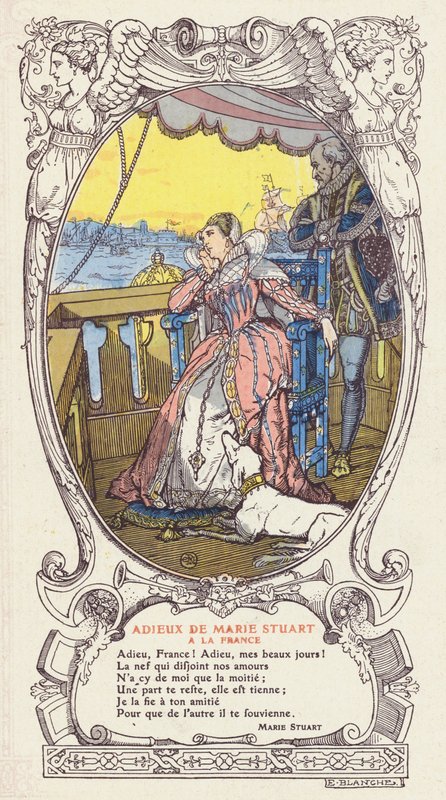 Maria Stuart nimmt Abschied von Frankreich und kehrt nach Schottland zurück nach dem Tod ihres Mannes, König Franz II. von Frankreich von Jacques Emile (after) Blanche
