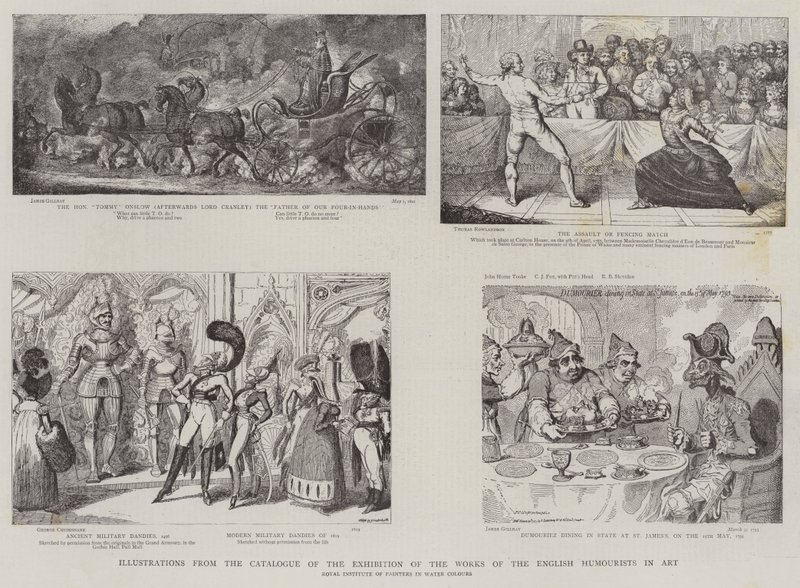 Illustration aus dem Katalog der Ausstellung der Werke der englischen Humoristen in der Kunst von James Gillray
