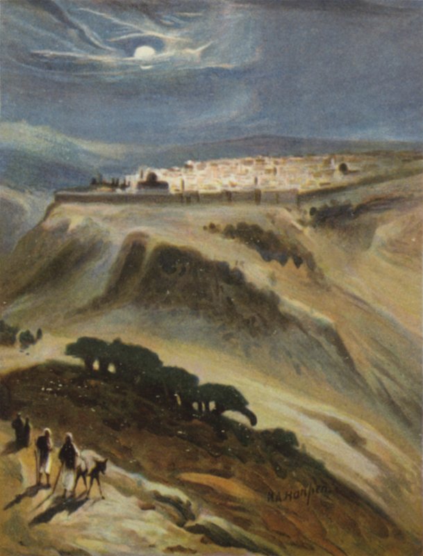 Jerusalem (Mondlicht) vom Skopusberg (Farblithografie) von James (after) Clark