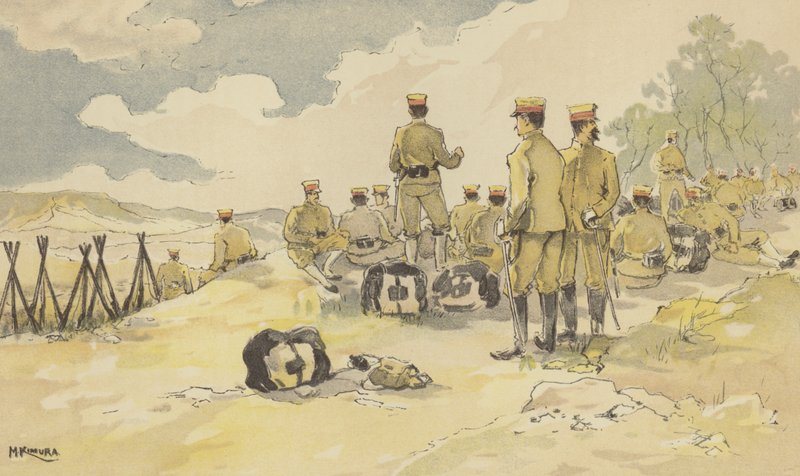 Ein Bataillon der kaiserlichen Garde hält auf dem Weg nach Liao-yang an von Japanese School