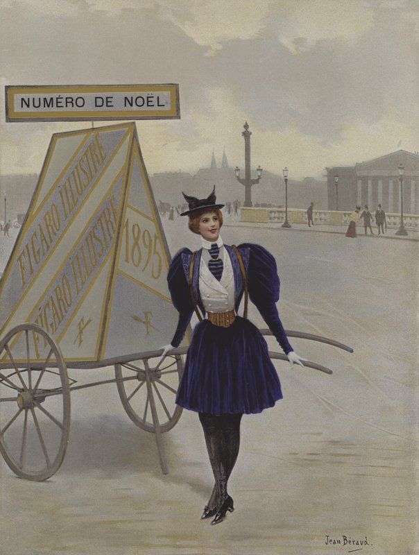 Werbung der Zukunft. Titelillustration von Le Figaro Illustre, Dezember 1895 von Jean Beraud