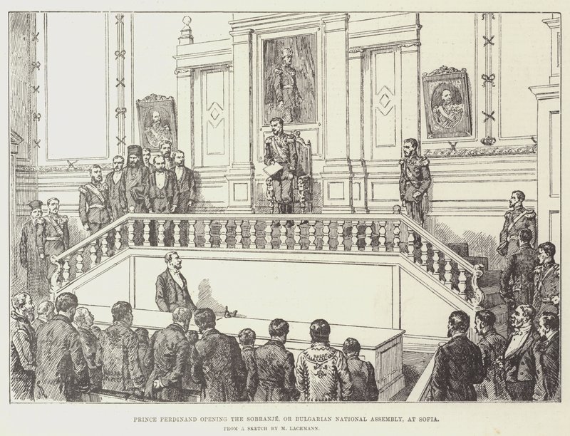 Prinz Ferdinand eröffnet die Sobranje, oder die bulgarische Nationalversammlung, in Sofia von Johann Nepomuk Schonberg